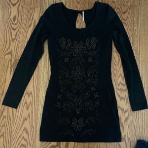 Free People embroidered body con black dress